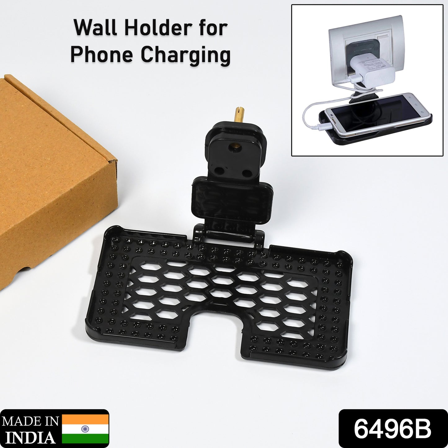 Multi-purpose Wall Holder Stand For Charging Mobile Just Fit In Socket And Hang ( Black )